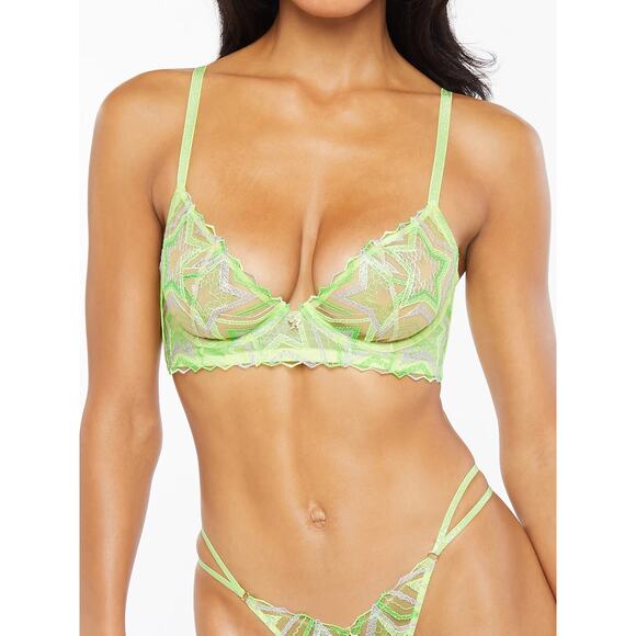 Savage X Fenty Shining Star Embroidered Unlined Demi Bra Lime Green Size 34D NWT - Picture 1 of 6